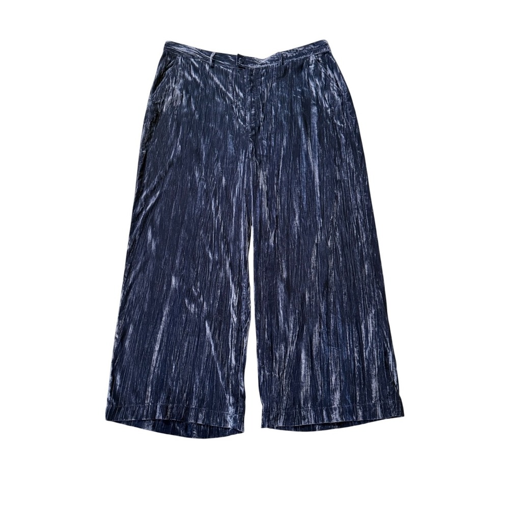 Treasure & Bond Navy Blue Crushed Velvet Wide Leg Cropped Pants Plus Size 22